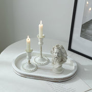 Hanobe Decorative Serving Tray Wood: White Washed Bead Round Tray Decor for Coffee Table Rustic Wooden Trays Farmhouse Centerpiece for Living Room Kitchen Counter