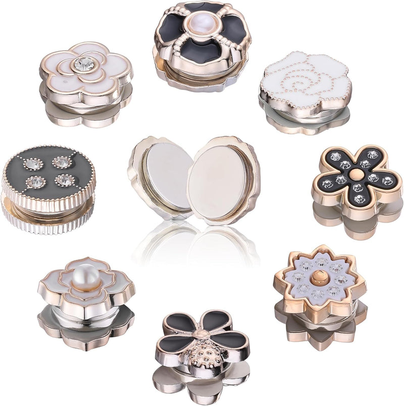 Hijab Magnetic Pins 8Pcs Small Flower No-Snag Multi-Use Pinless Safety Button with Magnets for Women Girls Clothes Hat Decor
