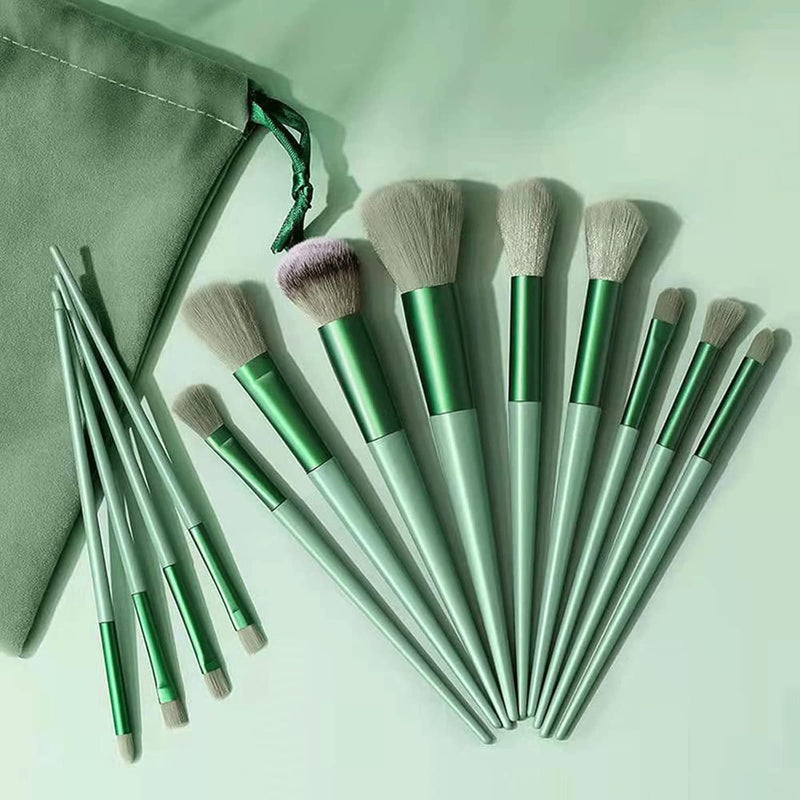 Homedom 13PCS Makeup Brush Set, Professional Premium Synthetic Makeup Brushes, Foundation Powder Concealers Eyeshadows High Light Blushes, Makeup Brush Set with Bag for women beauty (Green)