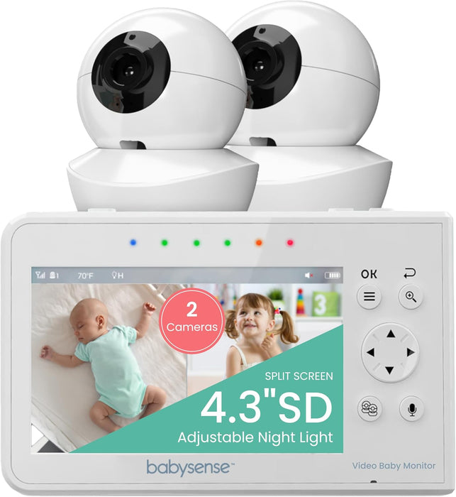 Babysense 4.3" Split Screen, Baby Monitor with Two Cameras and Audio