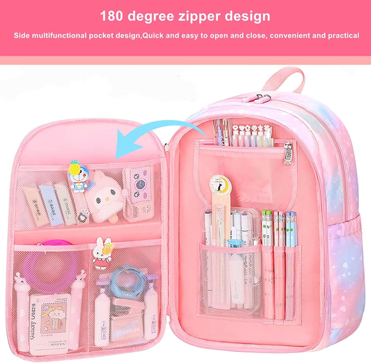 Girls Backpack, Backpack for Girls, Kids Backpack with Compartments Elementary School Bag For Girls, Cute Student School Bag, School Backpack for Girls - Pink – image 4