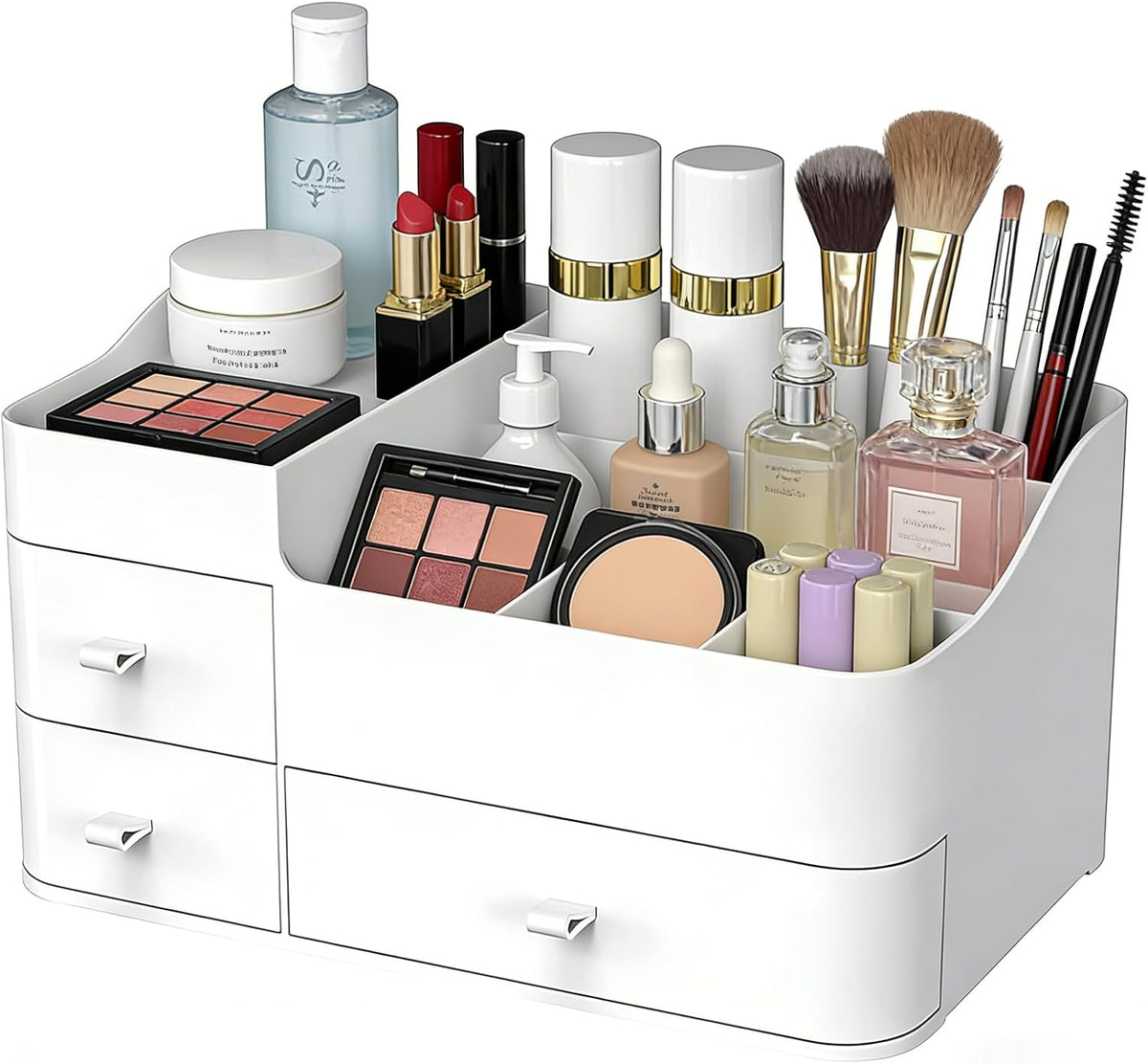 Makeup Organizer with Drawers,Large Capacity Countertop Organizer for Vanity,Bathroom and Bedroom Desk Cosmetics Organizer for Skin Care,Brushes, Eyeshadow, Lotions, Lipstick, Nail Polish and Jewelry – image 3