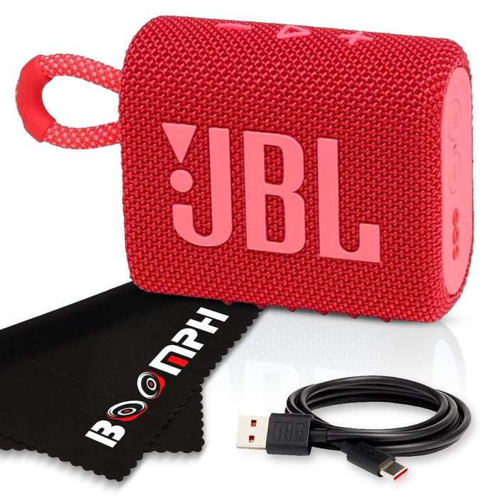 JBL Go 3 Portable Bluetooth Wireless Speaker, IP67 Waterproof and Dustproof Built-in Battery - Red - Boomph's Comprehensive Ultimate Performance Cloth Solution for Your On-The-Go Sound Experience
