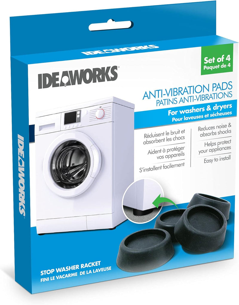 Ideaworks JB6368 Washing Machine Anti-Vibration Pads, 1-pack, Black, 4 Count