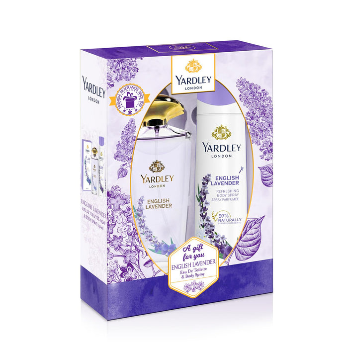 Yardley London English Lavender Perfumed Gift Set - Eau De Toilette 125ml + Body Spray 150ml Floral Aromatic Freshness, Relaxing & Calming Scent For Women