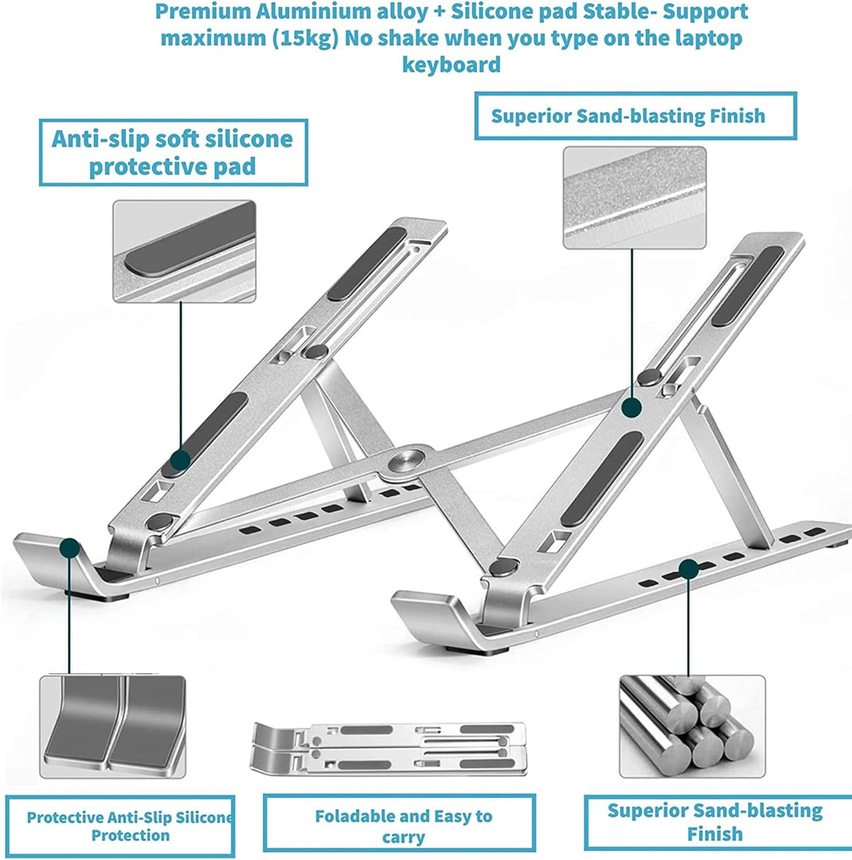 Sulfar Adjustable Laptop Stand Portable Aluminium Laptop Riser & Holder for Desk Foldable Ventilated Cooling Stand for MacBook Pro/Air, HP, Dell, Sony & More (1015.6) – image 3