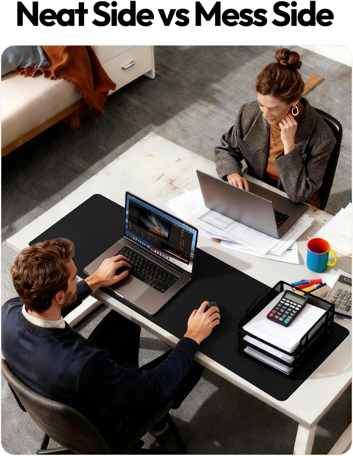 Desk Mat Large, Leather Mouse Pad, Black, 120x60cm Large Mousepad, Office Desk Protector, Non-Slip, PU Leather, Laptop Desk Blotter, Waterproof Writing Pad, for Office/Home โ image 6