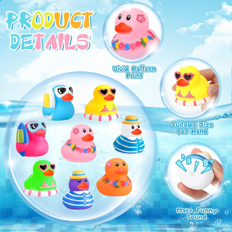 Honoson Summer Beach Rubber Duckies Mini Rubber Duck Bath Toys Funny Float Bathtub Squeaky Ducky for Pool Water Activity Summer Baby Shower Classroom Birthday Party Favors (24 Pcs)