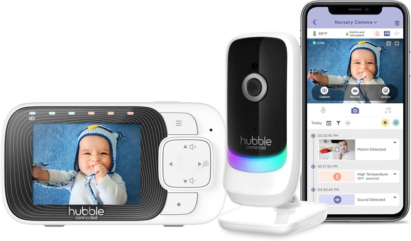 HUBBLE CONNECTED Pal Essential Video Baby Monitor with 2.8" Diagonal Colour Screen, Night Light, Room Temperature Viewing, Two-way Talk, Sleep Trainer.