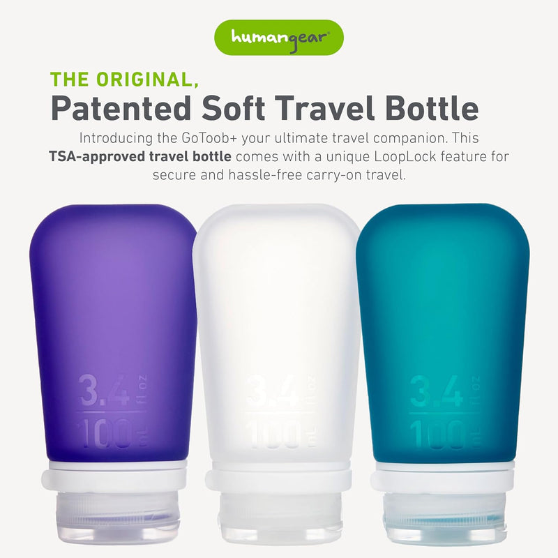 humangear Gotoob+ Silicone Travel Bottle with Locking Cap, 3-Pack, Large (3.4oz)