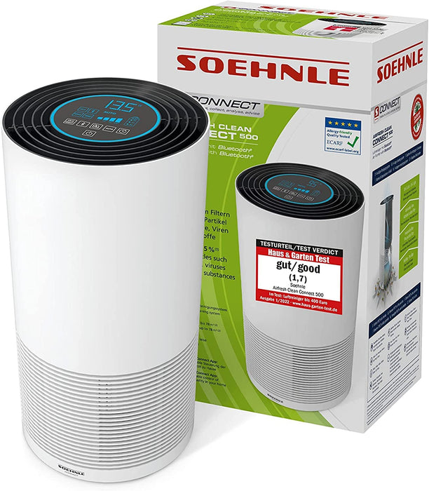 Soehnle Airfresh Clean Connect 500 mit Bluetooth Luftreiniger mit App-Anbindung, Air Purifier reinigt Partikel, Luftreiniger für beste Luftqualität