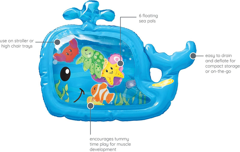Infantino Pat & Play Water Mat - Whale Themed Water Mat for Infants and Older Babies, Tummy Time and Sensory Play