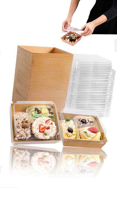 Sweet seven 50 Pack Clear-Lid Charcuterie Boxes, Oil-Proof Kraft Paper Dessert Containers for Bakery, Sandwiches, Cookies, and Mini Cakes, Perfect for Parties and Events