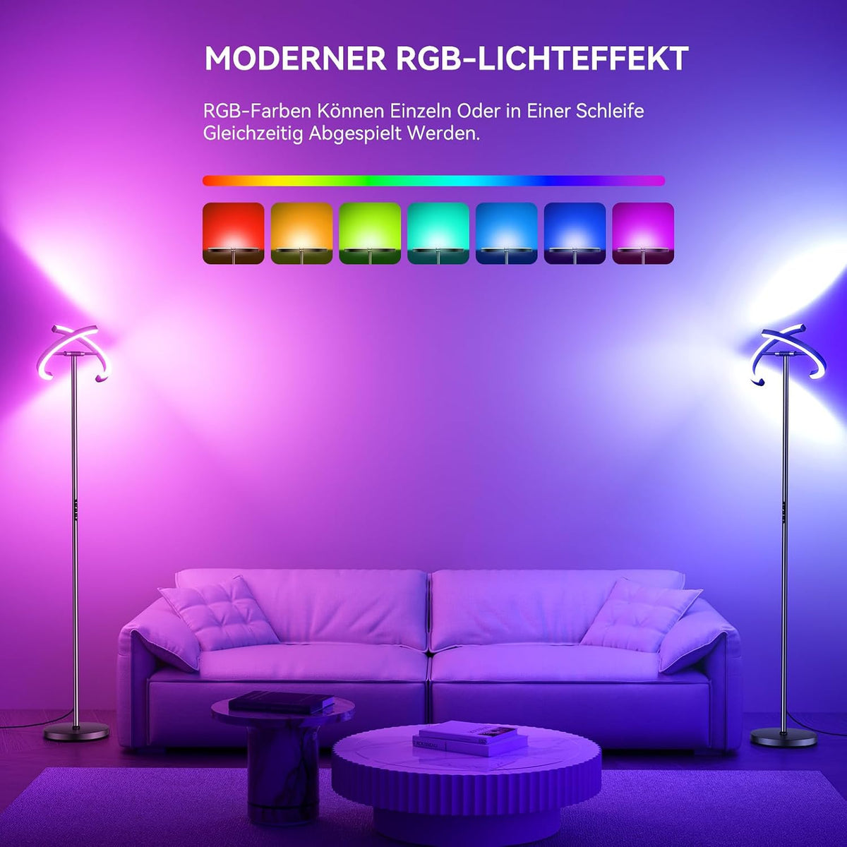RGB Floor Lamp Living Room LED Dimmable 20 W, LED Floor Lamp RGB Modern Uplighter with Remote Control 1300 lm, 3000 K - 6000 K Touch Floor Lamp Reading Lamp for Living Room Bedroom Office Hotel – image 2