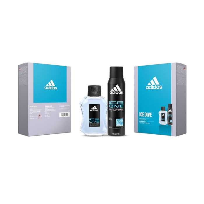 Adidas Ice Dive Fragrance set including the Adidas Ice Dive Eau de Toilette and Deodorant Body Spray (100 ml + 150 ml)