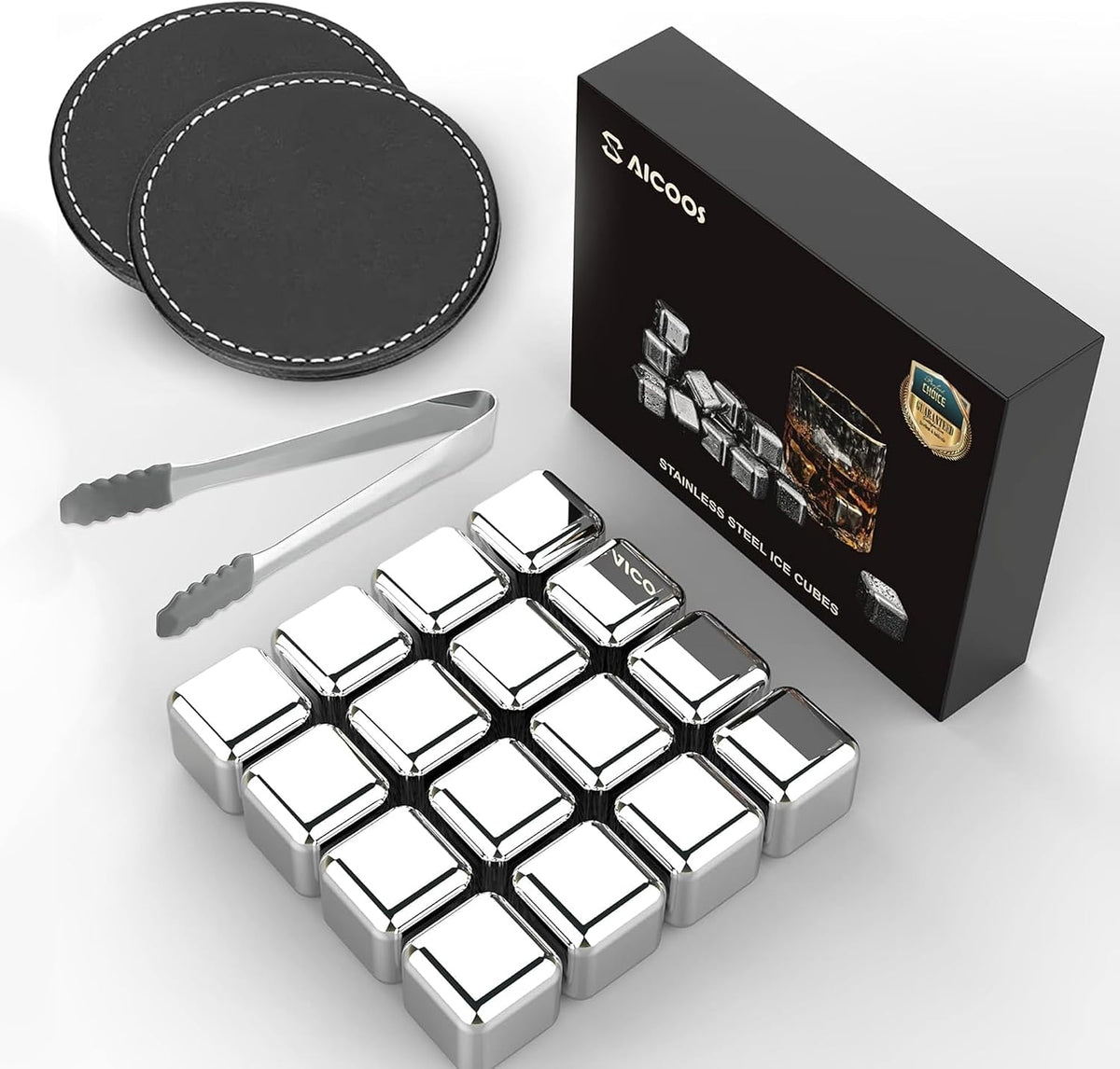 16 Pack Reusable Stainless Steel Ice Cubes for Drinks - Metal Whiskey Stones, High Cooling Technology, for Whiskey, Vodka, Liqueurs, Wine, Beverage Juice or Soda, Pack of 16 β image 3