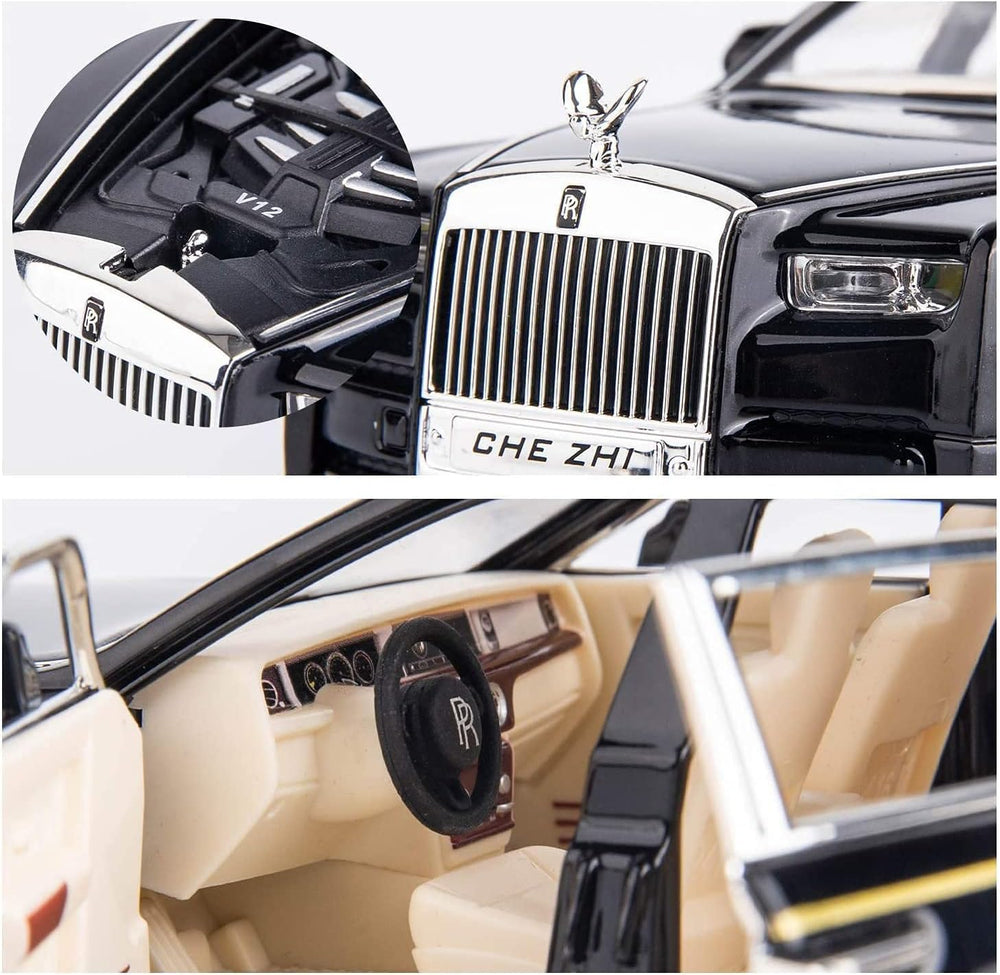 AMERTEER Alloy Rolls Royce Model Car 1:32 Car Model For Rolls-Royce Phantom Car Model Boy Toy Diecast Toy Cars With Sound & Light & 6 Open Doors For Kids Boy Girl Collect Gift SUV Model Car Toy -Black