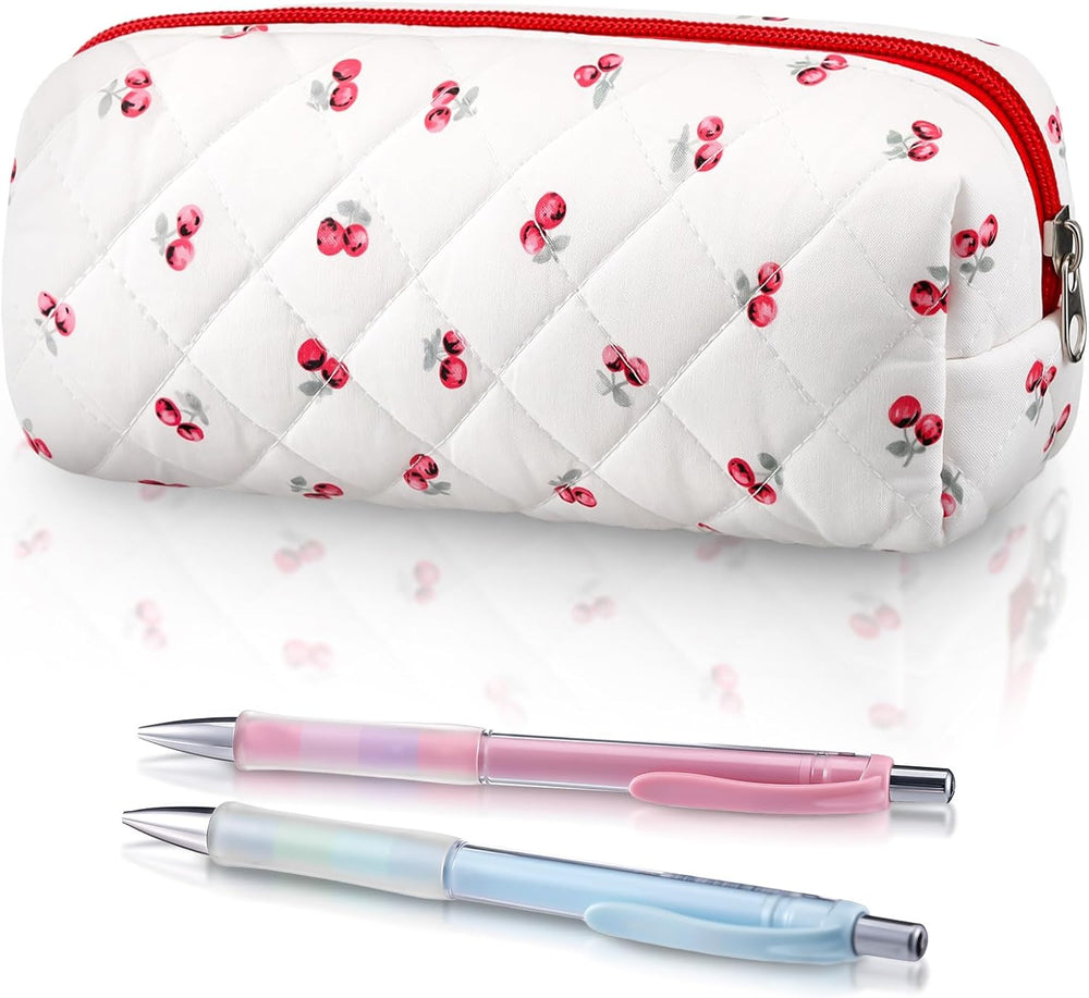 Sherr Coquette Bow Pencil Case Pink Bow Cute Pencil Pouch Soft Cotton Storage Bag Aesthetic Pattern Gift Makeup Pouch Cosmetic Travel Bag for Women