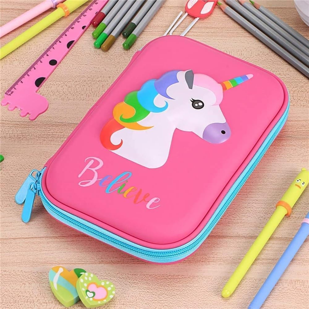 Unicorn Pencil Case with Compartments - Shockproof EVA Hard Shell Multiple Pen Slots Mesh Pockets Large Capacity Organizer for School & Travel 8.7"