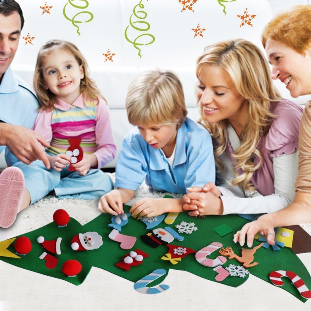 DIY Felt Christmas Tree Set with Ornaments for Kids, Xmas Gifts, New Year Door Wall Hanging Decorations – image 6