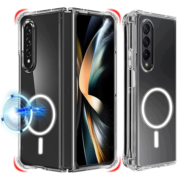 Magnetic Clear Case for Samsung Galaxy Z Fold 4 5g, Compatible with Card Wallet and Wireless Charger, Transparent Shockproof and Drop-Proof Hard PC Phone Cover