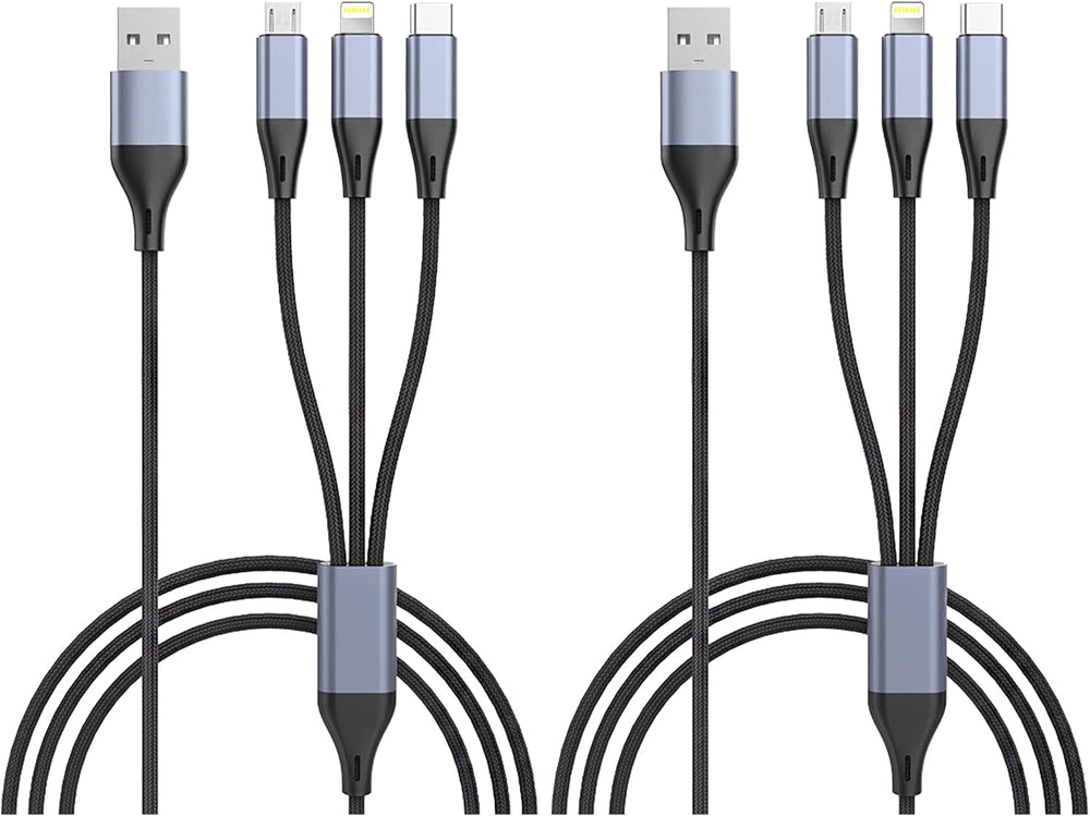 SKY-TOUCH 3 in 1 USB Phone Charger Cables 5A Fast Braided Nylon Unbreakable Charging Cable, Universal Multiple Ports Charging Cord with USB C/Micro USB/IOS Connector for Phones