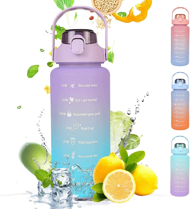 2L Water Bottle with Straw 64 Oz Motivational Sports Water Bottle with Time Capacity Marker BPA Free Big Large Gym Cycling Water Bottle Cup Jug for Kids School Outdoor Fitness (Lavender Sapphire)