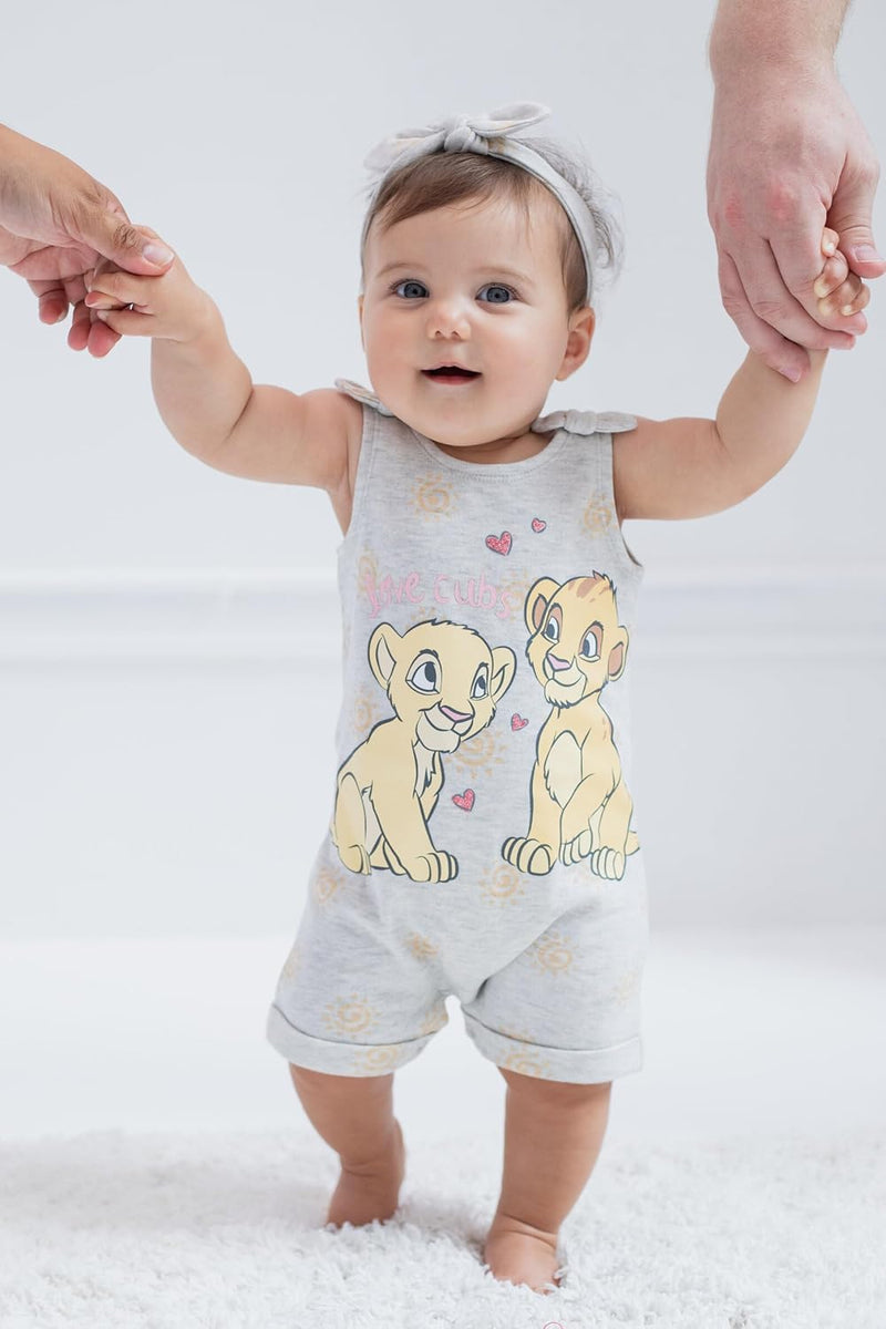 Disney Lion King Simba Baby Girls Sleeveless Romper & Headband White 24 Months