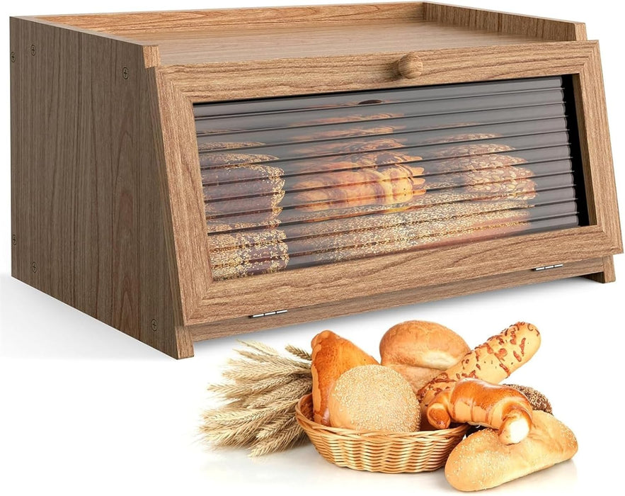 THE WHITE SHOP Bread Box for Kitchen Countertop Large Bread Box Farmhouse Bread Container Bread Storage with Window Bread Holder (Color : NATURAL)