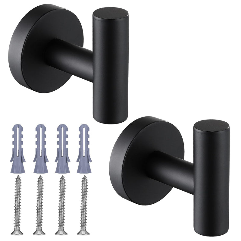 Nolimas Matte Black Towel Coat Hooks SUS304 Stainless Steel Bathroom Clothes Garage Hotel Cabinet Closet Sponges Robe Hook Wall Mounted Round Kitchen Heavy Duty Bath Door Hanger 2 Pack