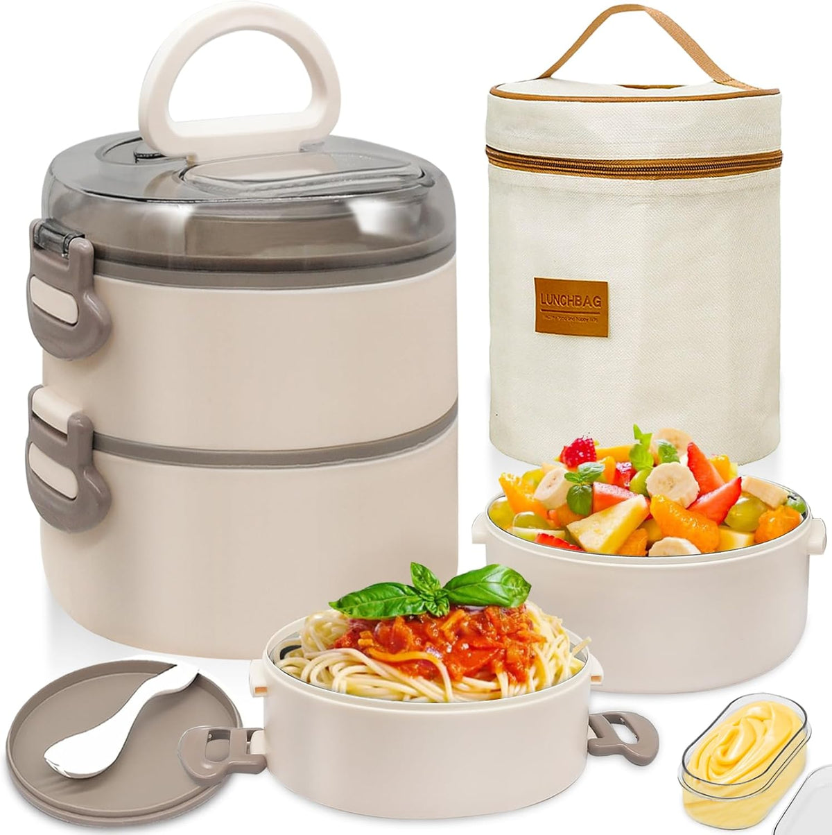 Lunch Box for Adults - Stainless Steel Bento Box with Insulated Bag & Built-in Spork, Leakproof Food Container Set (700ml+400ml) for Office, Camping,Back to School, – image 2