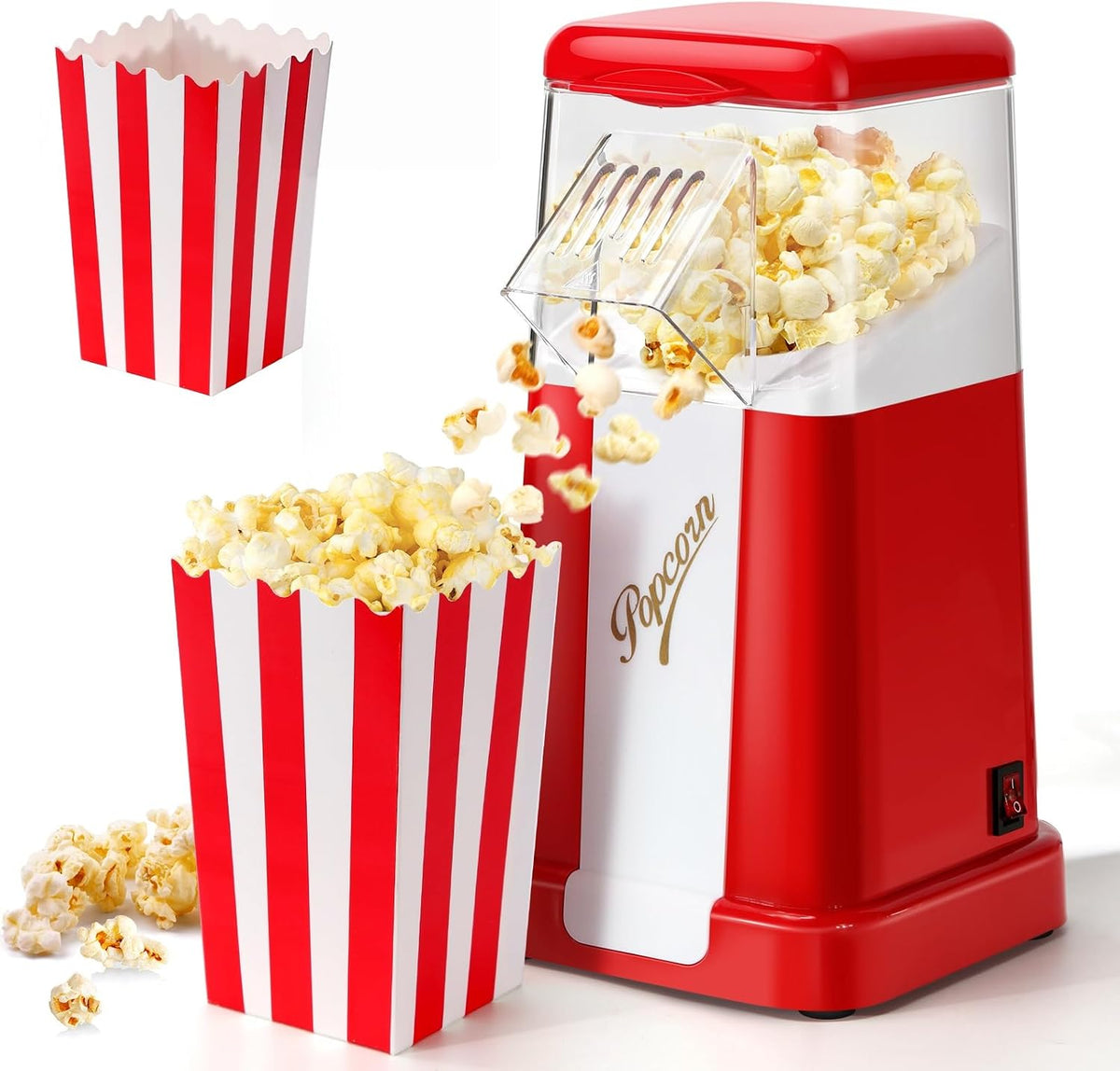 Spardar Oil-Free Home Popcorn Maker, Air Popcorn Popper with Measuring Cap, Ideal for Parties, Gatherings, Movie Nights, Gifts, Includes 3 Boxes, Red – image 1