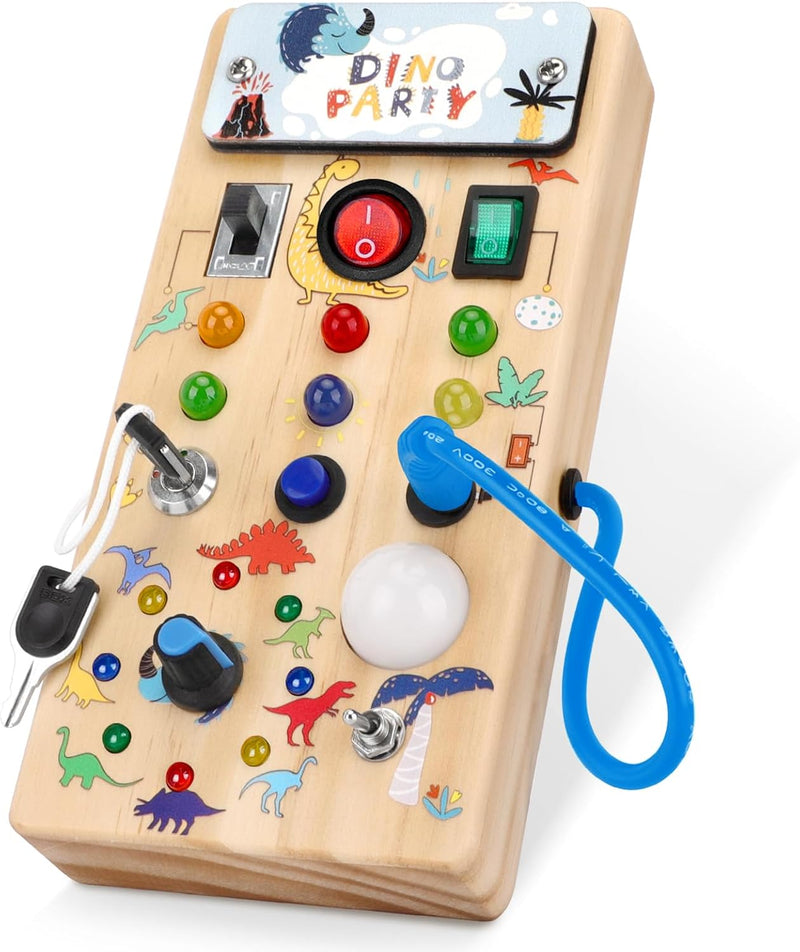 Hoarosall Montessori toys Clock Wooden Busy Board with 11 LED Light switches, Tooddler Toys Sensory Toys Travel Toys for 1+ Year Old Baby and Toddler