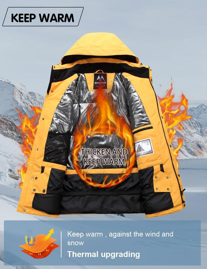 HOUZONIY Men's Ski Suit Snowsuit Breathable Windproof Snow Trousers Snow Jacket with Removable Hood for Skiing Snowboarding Ski Suit