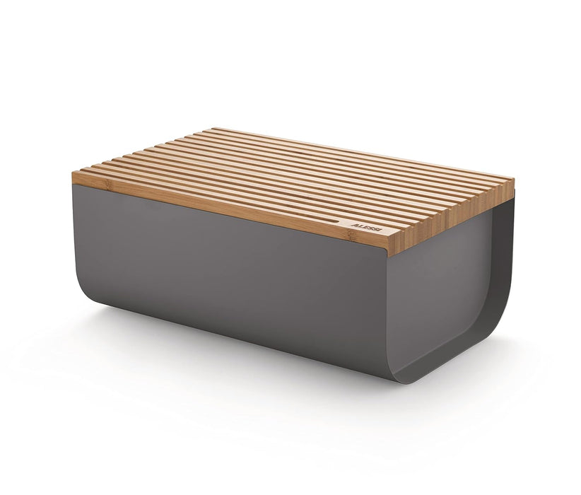 Alessi Mattina BG03 DG - Design Bread Box, in Colored Steel with Epoxy Resin with Bamboo Wood Cutting Board,Grey Dark