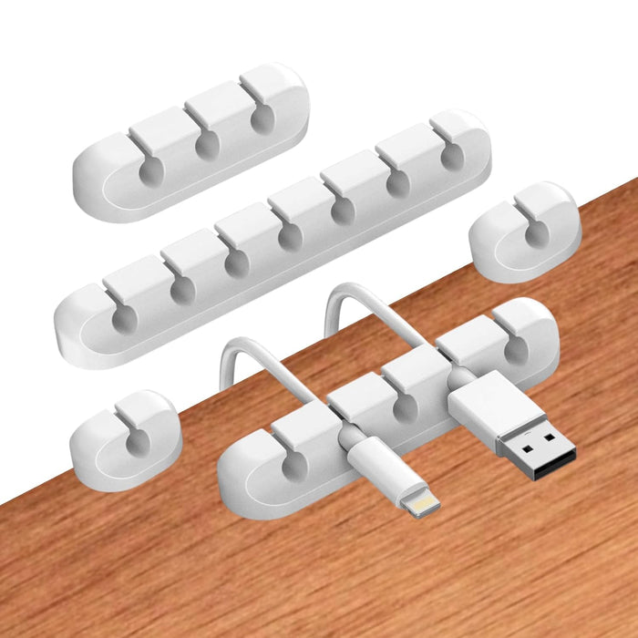 CIRCUIT GREEN 5-Pack Cable Clips, White Self-Adhesive Cord Organizers, Perfect for Desk, Nightstand, Phone Charger, Computer, TV, Home & Office Cable Management (1, 1, 3, 5, 7 Slots)