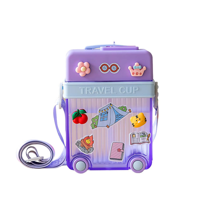 TWISOO Kids Travel Water Bottle with Fun Suitcase Design ??Portable, Leak-Proof Drinking Cup with Adjustable Strap, BPA-Free, Ideal for School, Travel, and Outdoor Activities (450ml) (Purple)