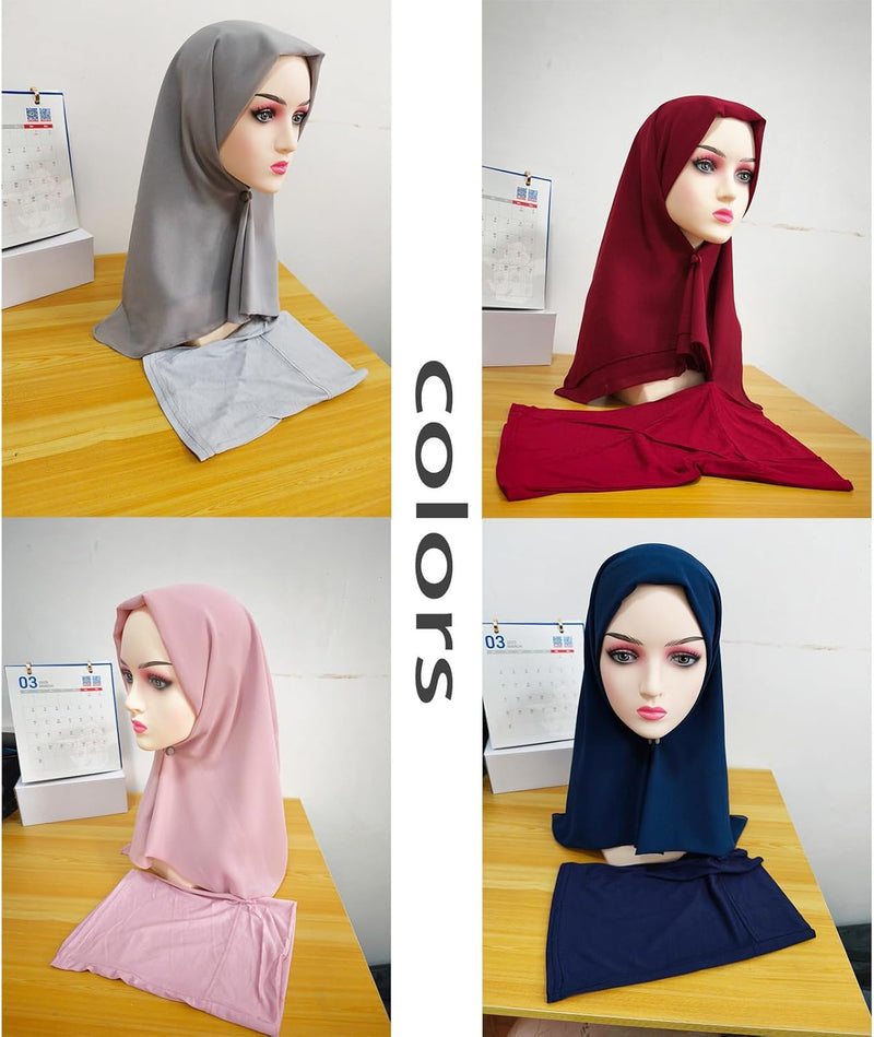HURESON Instant Chiffon Hijab Set 3-in-1 Hijabs Scarf with Built-in Magnets and Undercap Head Wraps with Model Cap