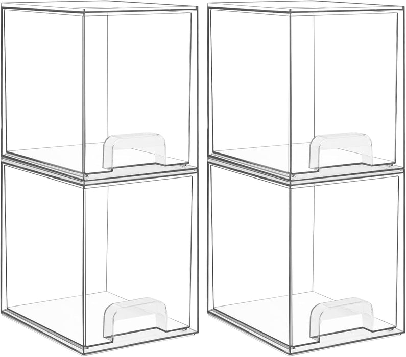 Vtopmart 12.1''W Clear Stackable Storage Drawers,4 Pack Acrylic Plastic Organizers Bins for Makeup Palettes, Cosmetics, and Beauty Supplies,Ideal for Vanity, Bathroom,Cabinet,Desk Organization