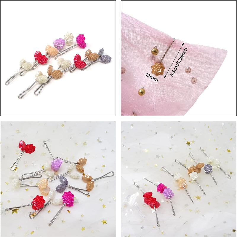 Honbay 12PCS Cute Hijab Pins Crystal Rhinestone Ball Pearl Brooch Pins Headscarf Shawl Scarf Muslim Hijab Scarf Clips Safety Pins Buttons Wedding Dress Decorative Boutonniere