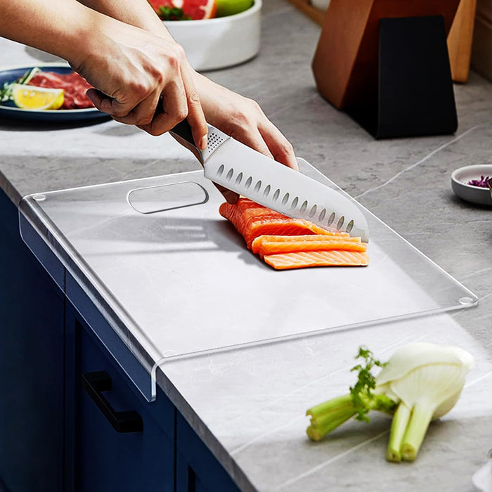 ABM&Y Acrylic Cutting Board with Counter Lip, 18x14 Inch Large Clear Cutting Boards for Kitchen Counter Non Slip, Perfect for Bread,Meat,Veggies & More, Great Kitchen Essential Gadgets & Decor