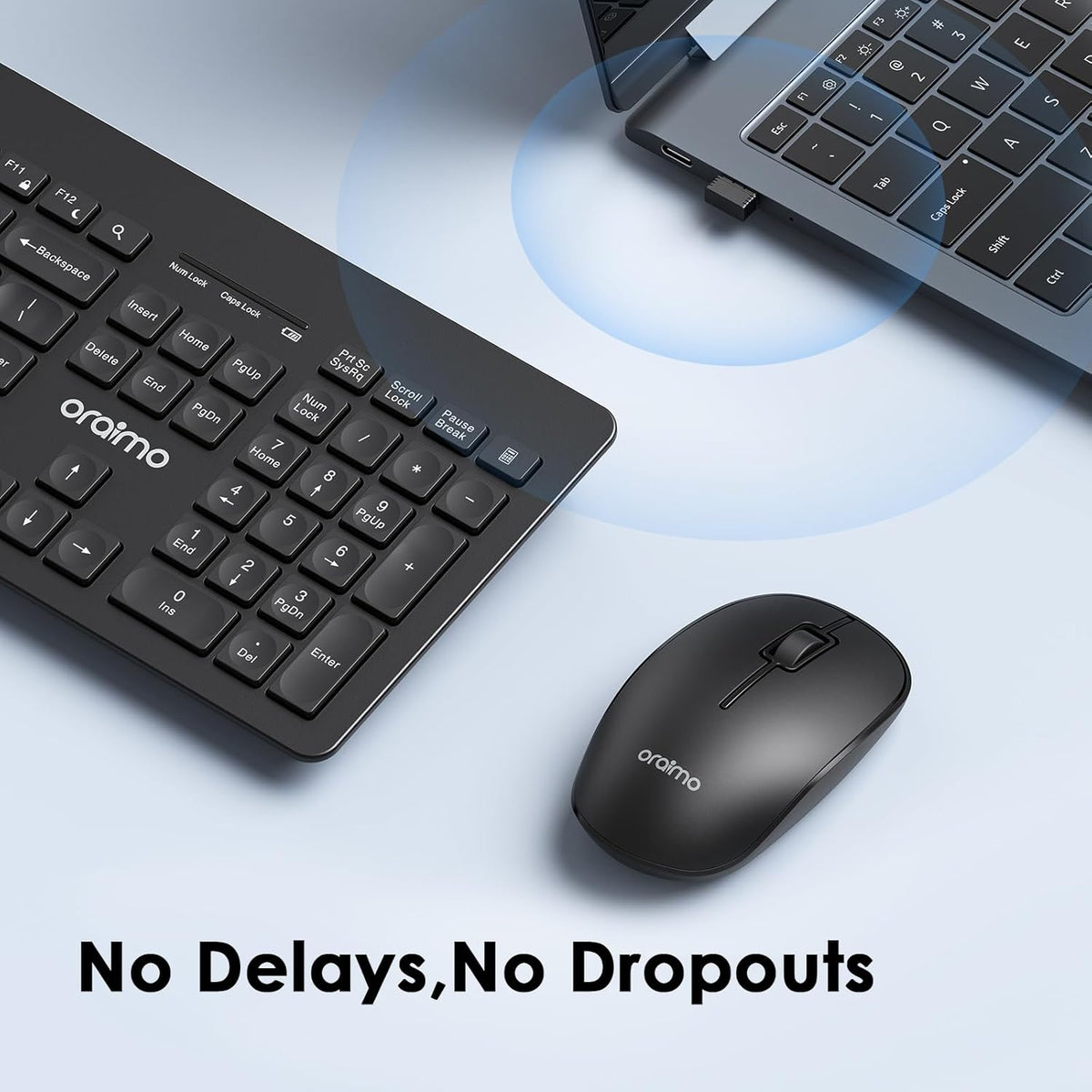Oraimo Nano Wireless USB Keyboard and Mouse Set, 12 Function Keys 2.4GHz Wireless, 1000DPI, Spill-Resistant Design, PC/Mac, Black/Chartreuse – image 3