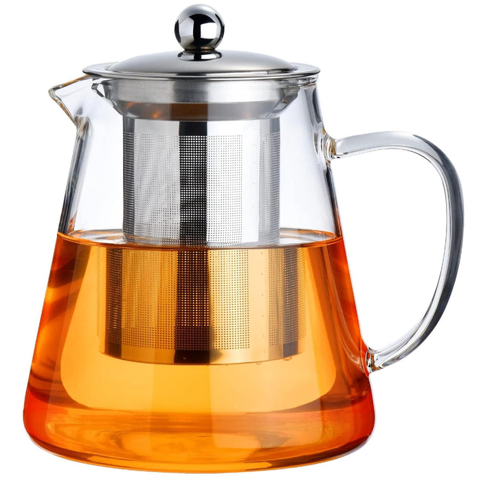 NALACAL Glass Teapot Stovetop 18.6 OZ, Borosilicate Clear Tea Kettle with Removable 18/8 Stainless Steel Infuser, Blooming and Loose Leaf Hand Crafted Kettle for Camping, Travel (550ML)