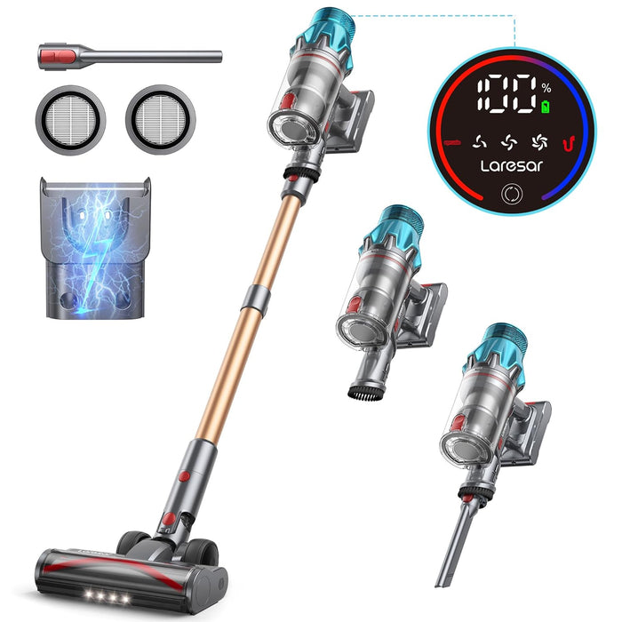 Laresar Ultra7 45000Pa/550W/60min Battery Vacuum Cleaner, Wall Mounted Charging Station, Upright, Wireless Vacuum Cleaner with Touchscreen and Anti-Tangle Brush for All Types of Hard Floors and