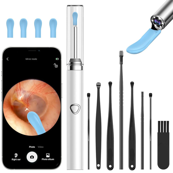 Coolfor Ear Wax Removal Kit,Ear Cleaner with Camera HD 1080P, Ear Wax Removal Tool Camera, Ear Scope Otoscope with 6 LED Lights,Earwax Removal Kit with 5 Ear Spoon for iOS & Android (White)
