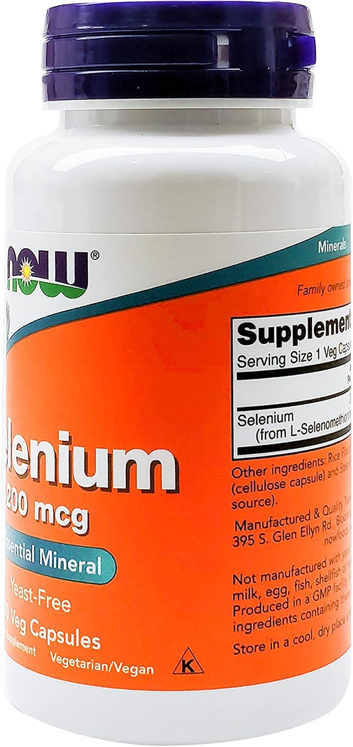 Now Foods Selenium 200mcg Yeast-Free Selenium Mineral for Antioxidant Protection & Immune System Support & Thyroid Health 90 Veg Capsules