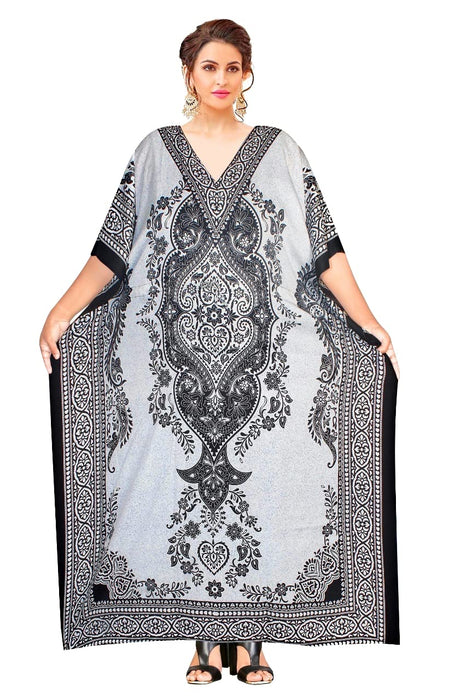 Women’s Long Floral Printed Caftan Maxi Tunic For Beach House Casual Wear