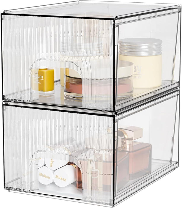 LENND Clear Makeup Organizer with Drawer, Acrylic Bathroom Supplies Storage Vanity, Plastic Storage Box, Perfume Organizer and Storages, Beauty Supplies, Home Under Sink, Kitchen Cabinets and Pantry