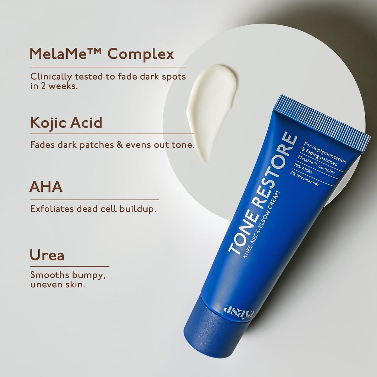 Asaya Tone Restore Cream For Dark Neck, Knees & Elbows Advanced Pigmentation Removal Cream with MelaMe Complex For Women & Men - 50 g – image 3