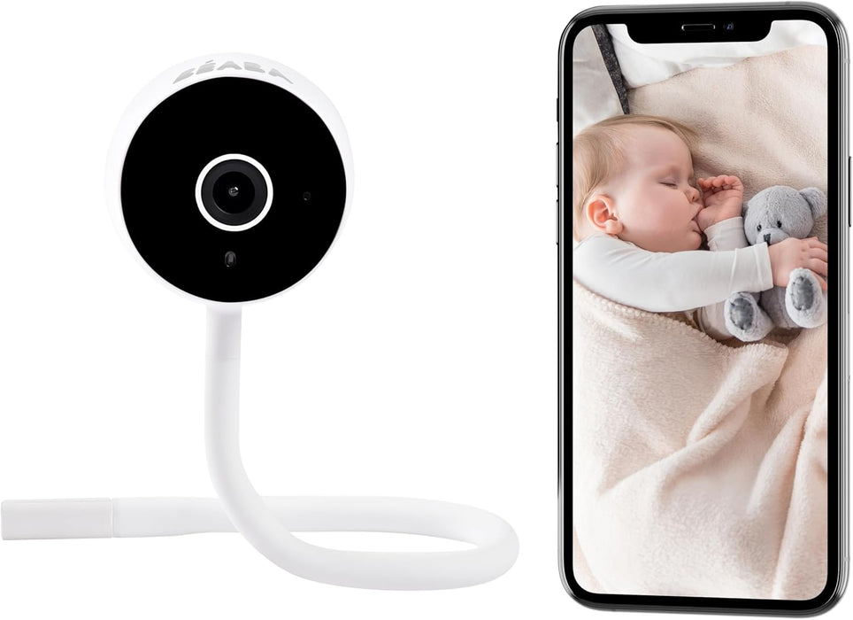 Béaba Zen Baby Monitor Camera, Wireless Security Camera, Malleable Stem for Installation, Wi-Fi Video and Audio Connection for Monitoring, Easy Maintenance, White